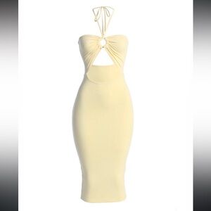 NWT JLuxLabel Buttercream Cut Out Halter Neck Bodycon Dress Size Medium